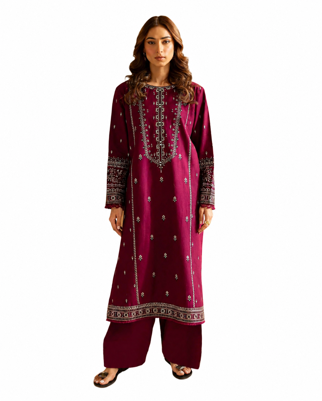 Batik Premium Embroidered Luxury Lawn 3 Piece Suit | Elegant Maroon Collection