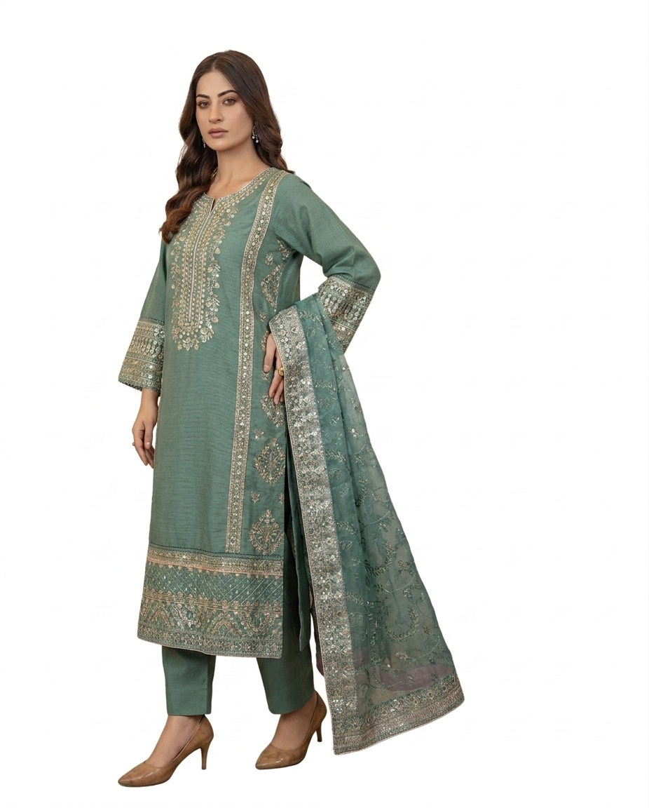 Waniya Premium Embroidered Luxury Lawn – 3-Piece Suit (AK-3305)