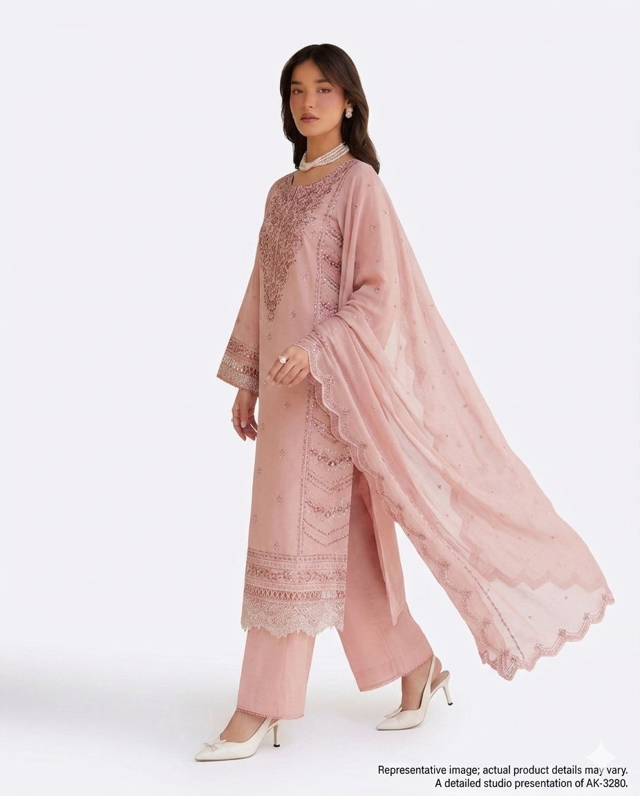 Batik Gulzaar Premium Embroidered Luxury Lawn – Dusty Rose Charm