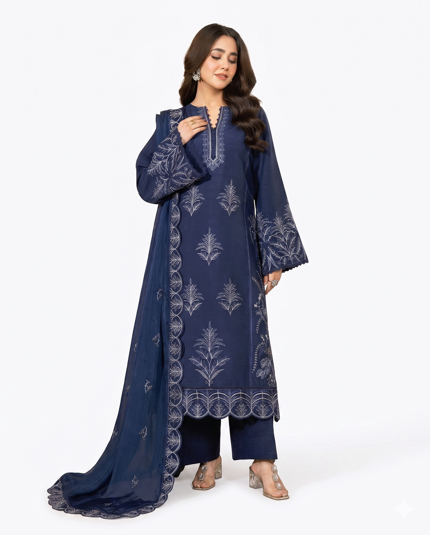 Midnight Blue Premium Embroidered 3 Piece Lawn Suit