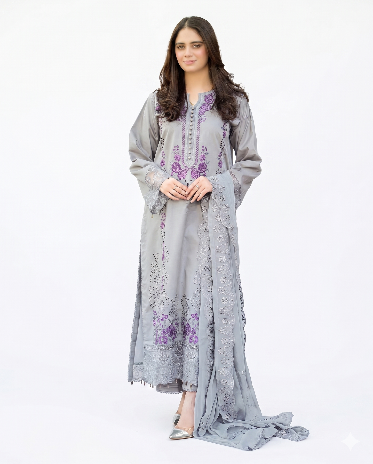 Libaas Premium Embroidered Luxury Lawn – 3-Piece Suit (AK-3326)