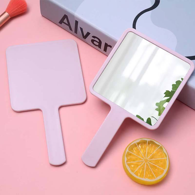 Zonyin Compact ABS Plastic Handheld Mirror Large Square Single-Sided Vanity Cosmetic Mirror Personalized Cute Small Handle