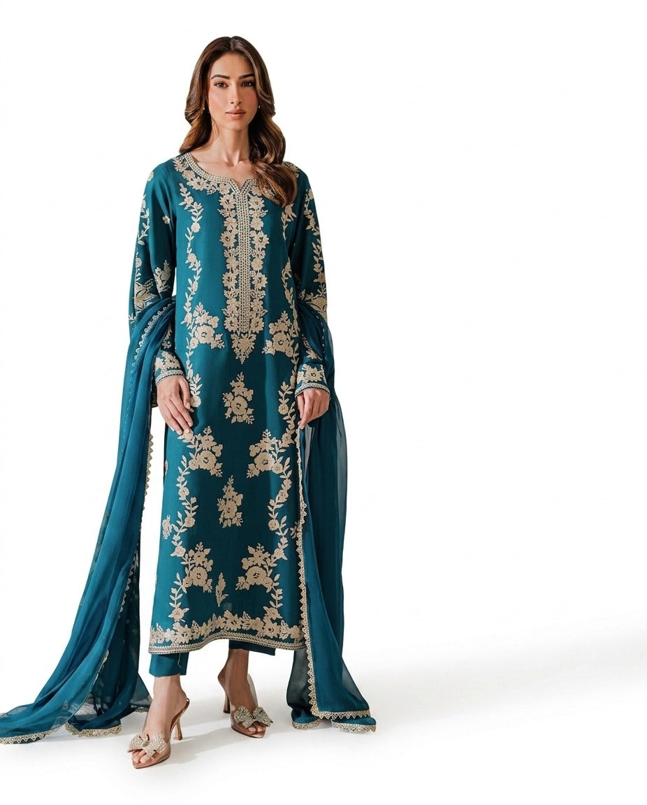 Vintage Premium Embroidered Luxury Lawn – 3-Piece Suit (AK-3345)