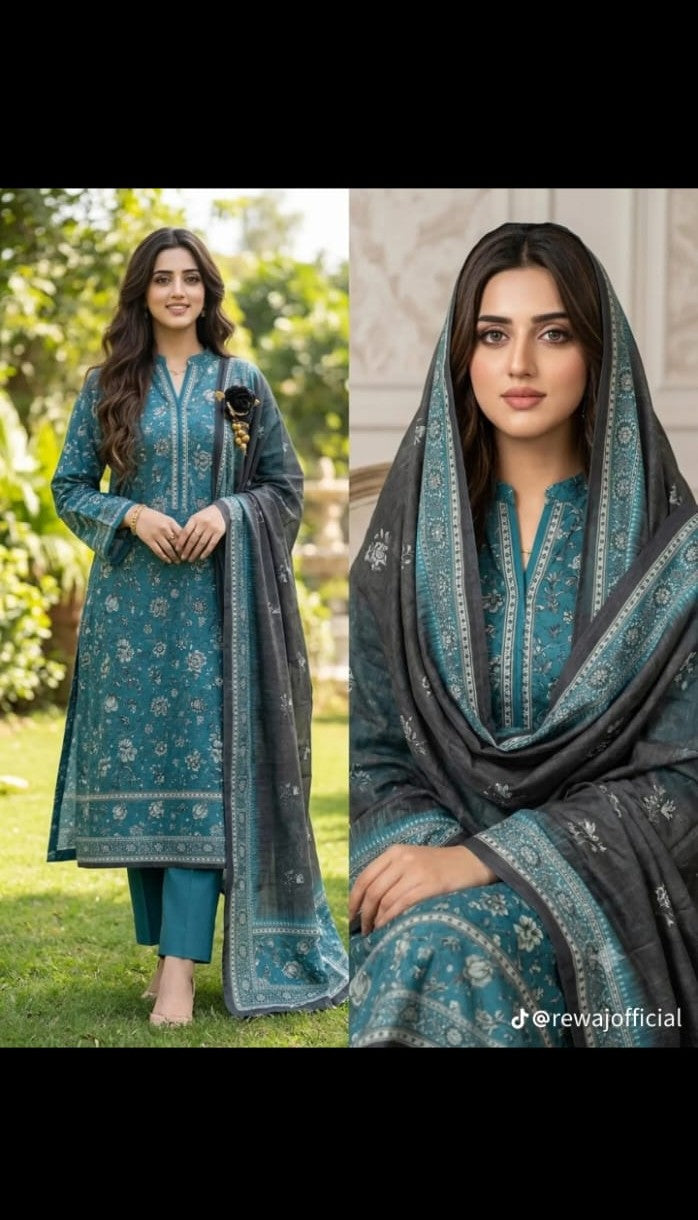 Ocean Teal Printed Lawn Suit