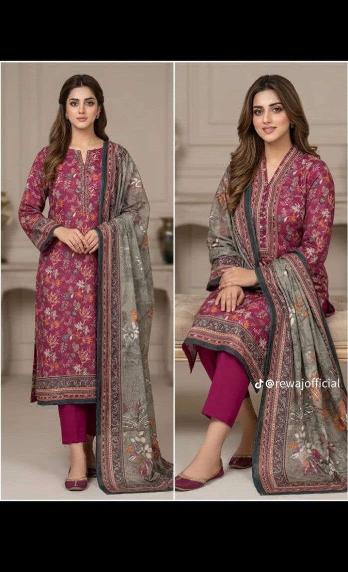 Berry Blossom Printed Lawn Suit