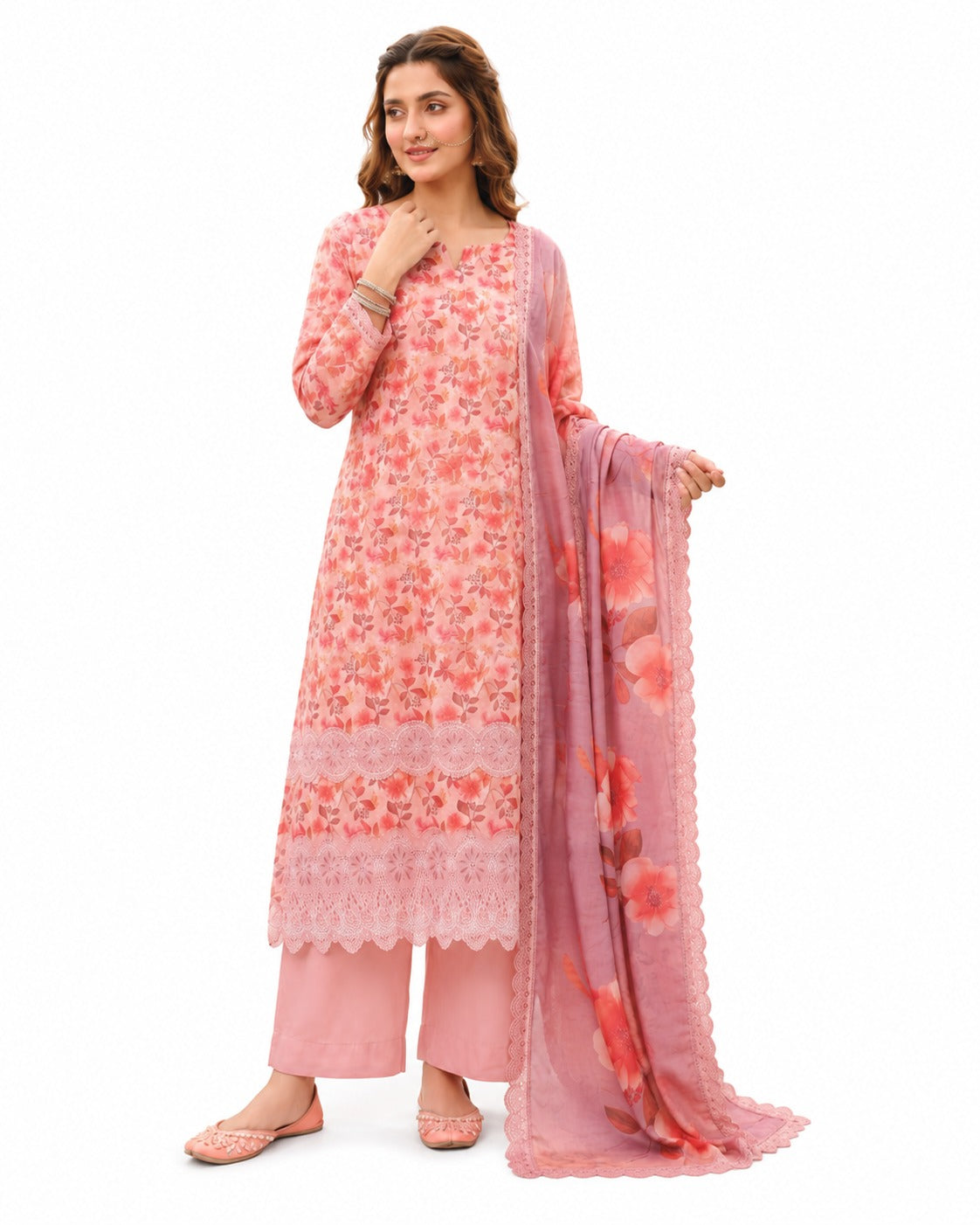 Blush Petals – Soft Pink Floral Printed Suit Set