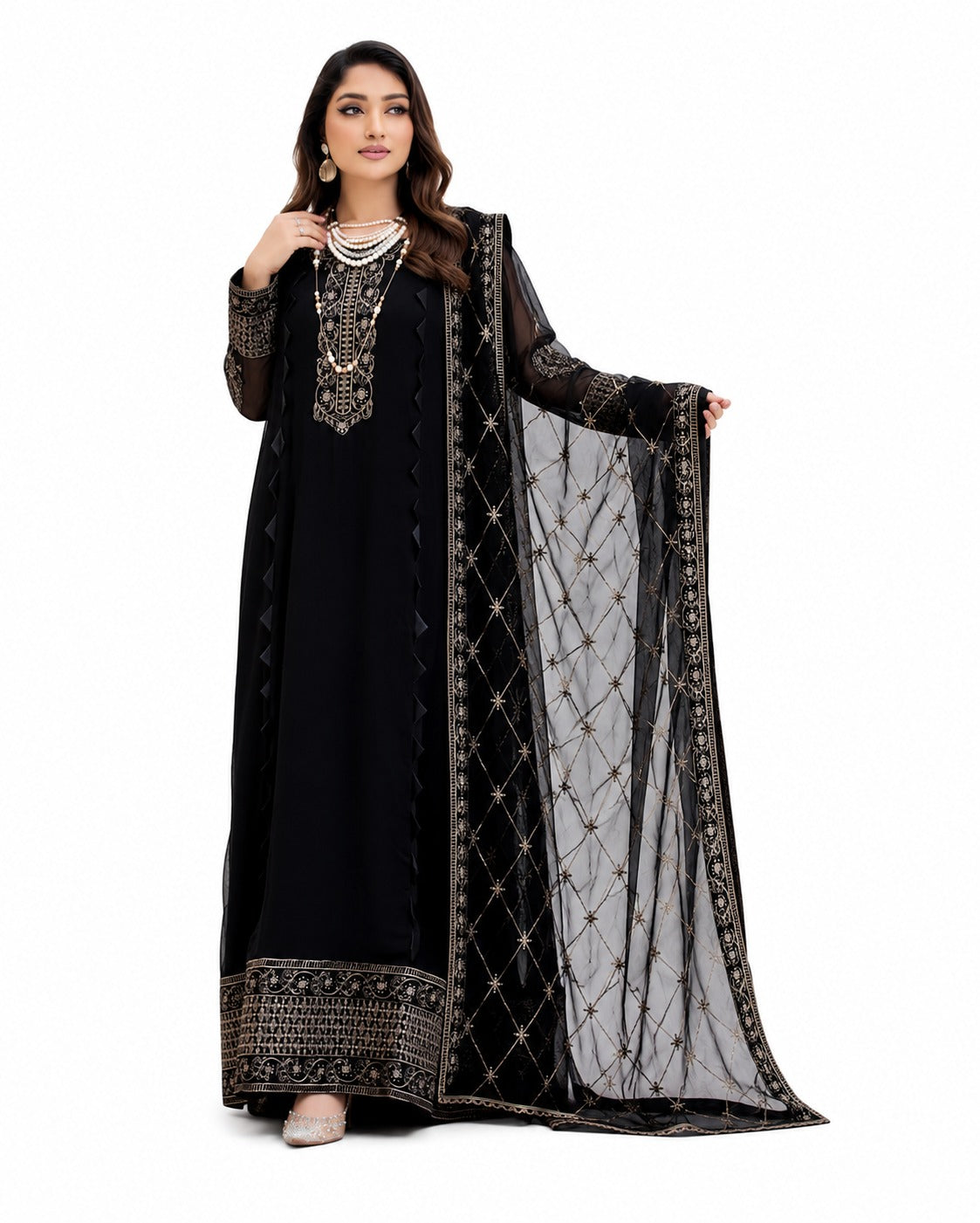 Midnight Elegance – Embroidered Black Formal Dress
