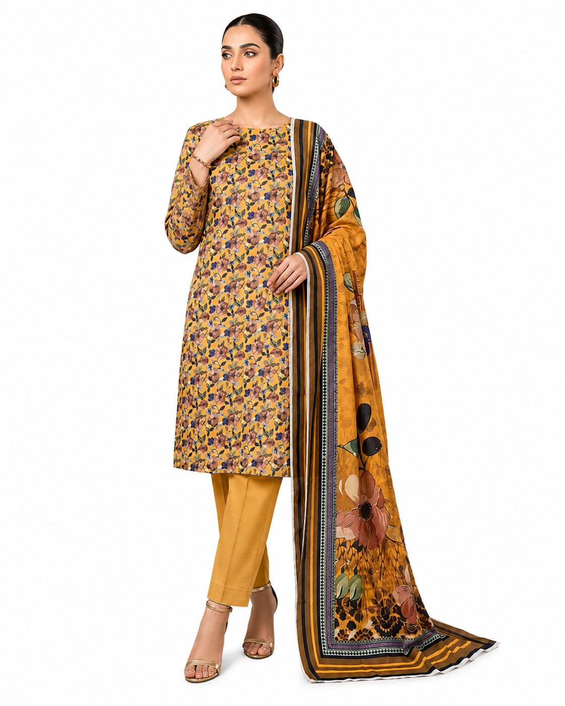 Golden Harvest – Mustard Floral Printed Suit Set