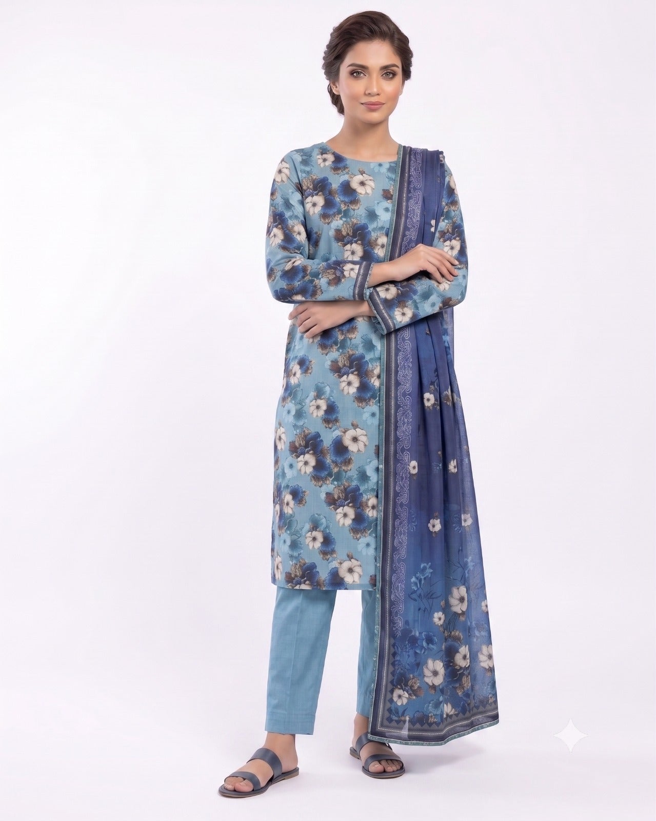 Azure Bloom Printed 3-Piece Lawn Suit
