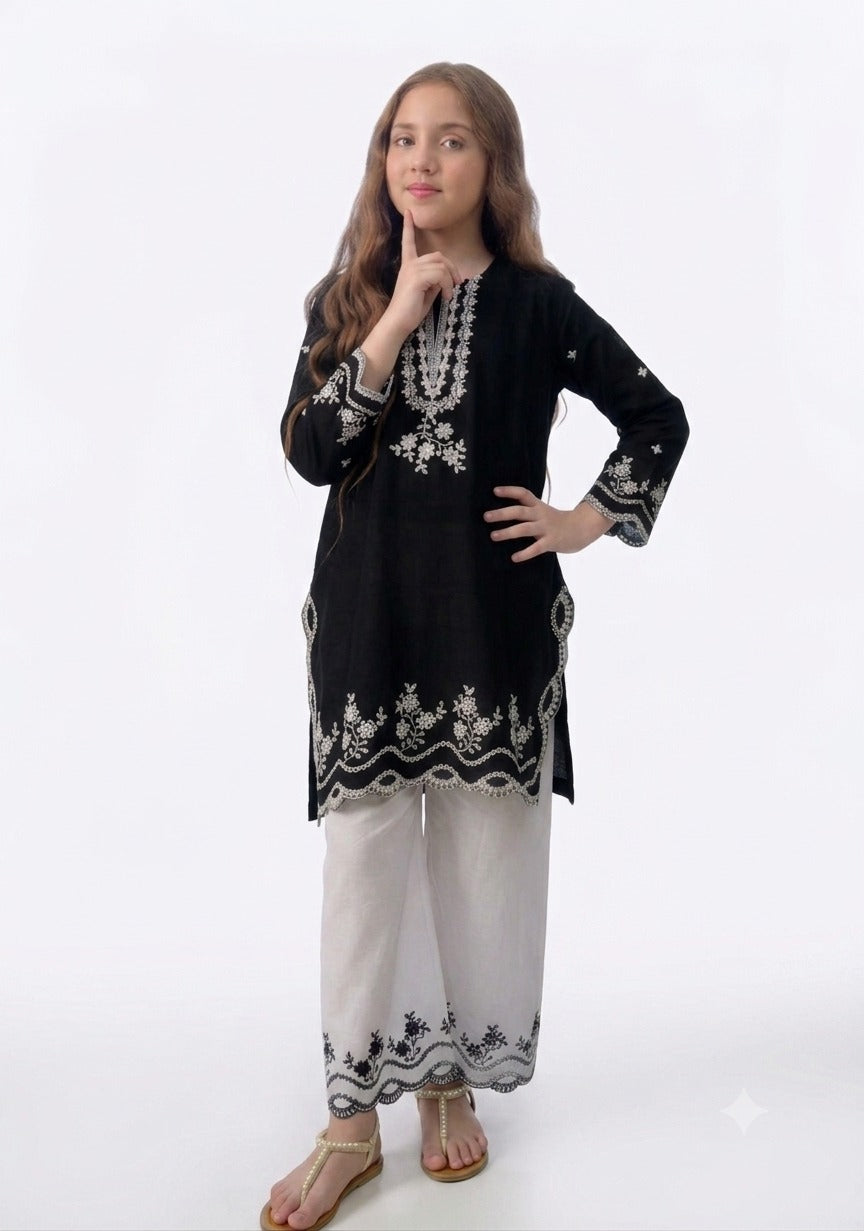 Midnight Grace Embroidered Kids 2-Piece Suit