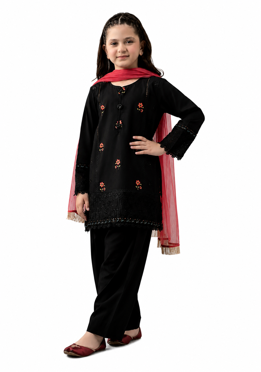 Midnight Blossom Kids Embroidered Lawn 2-Piece Suit