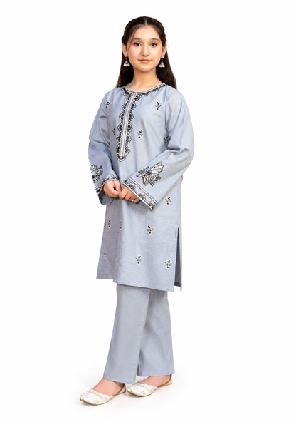 Silver Mist Embroidered Kids Lawn 2-Piece Suit