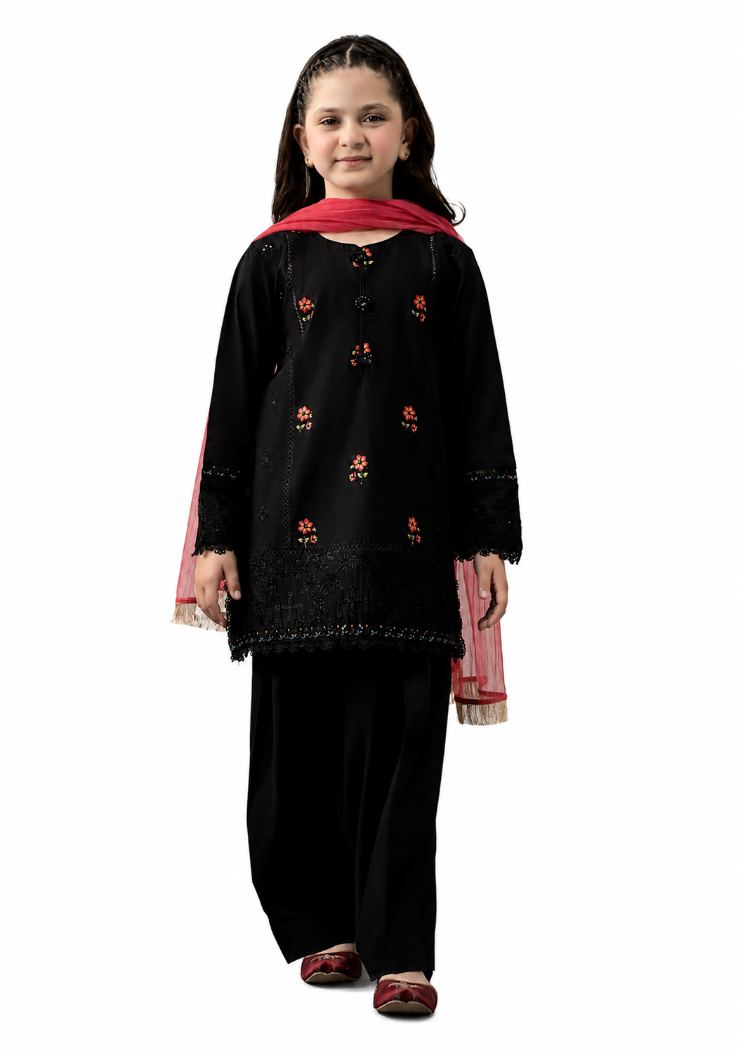 Midnight Blossom Kids Embroidered Lawn 2-Piece Suit