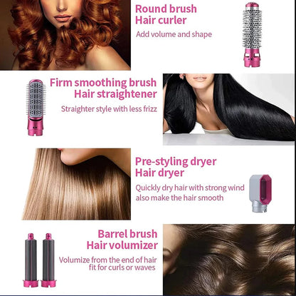 Hair Dryer Brush 5 in 1 Electric Blow Dryer Hair Comb Curling Wand Detachable Brush Kit Negative Ion Straightener Hair Curler ( random color)