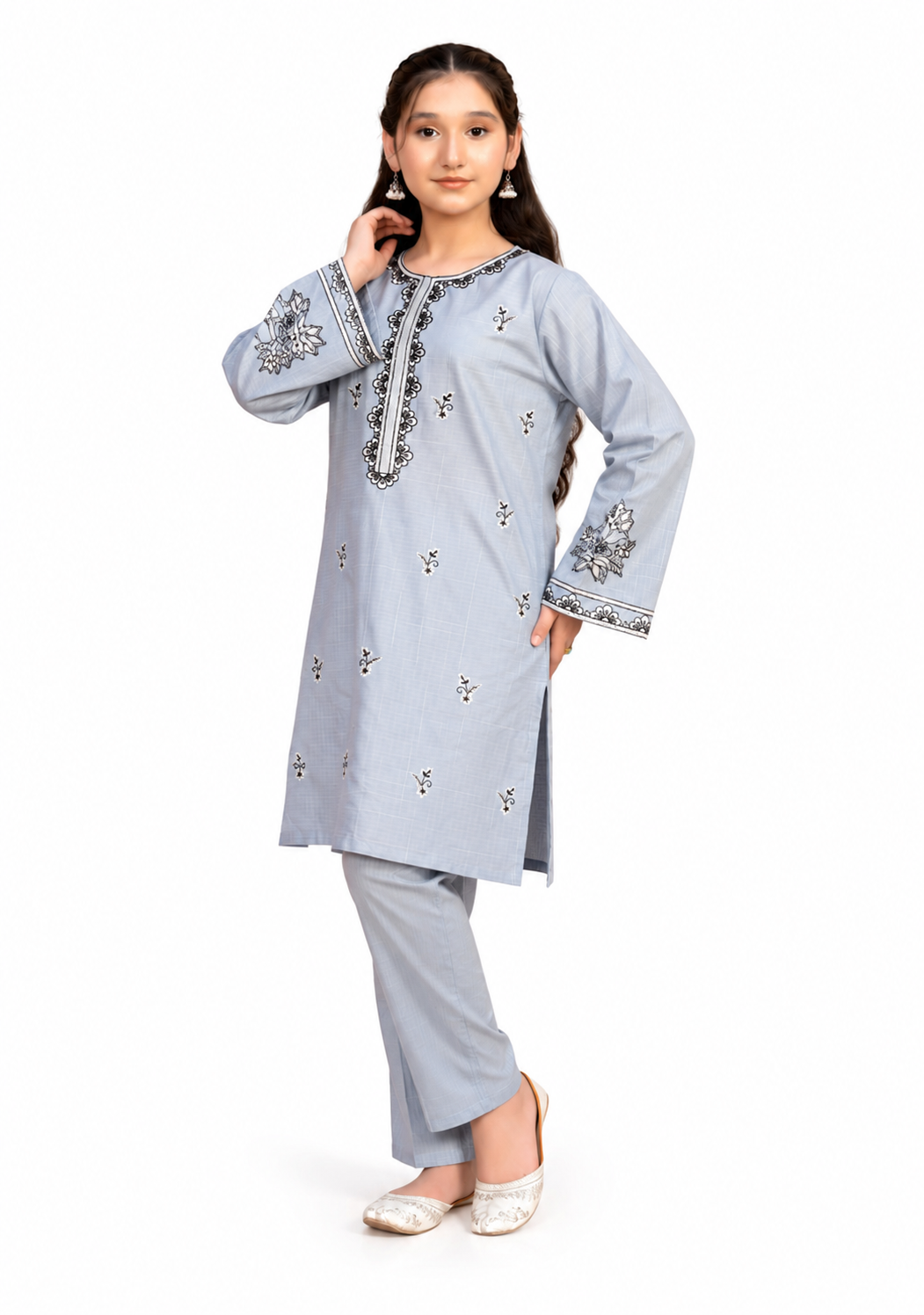 Silver Mist Embroidered Kids Lawn 2-Piece Suit