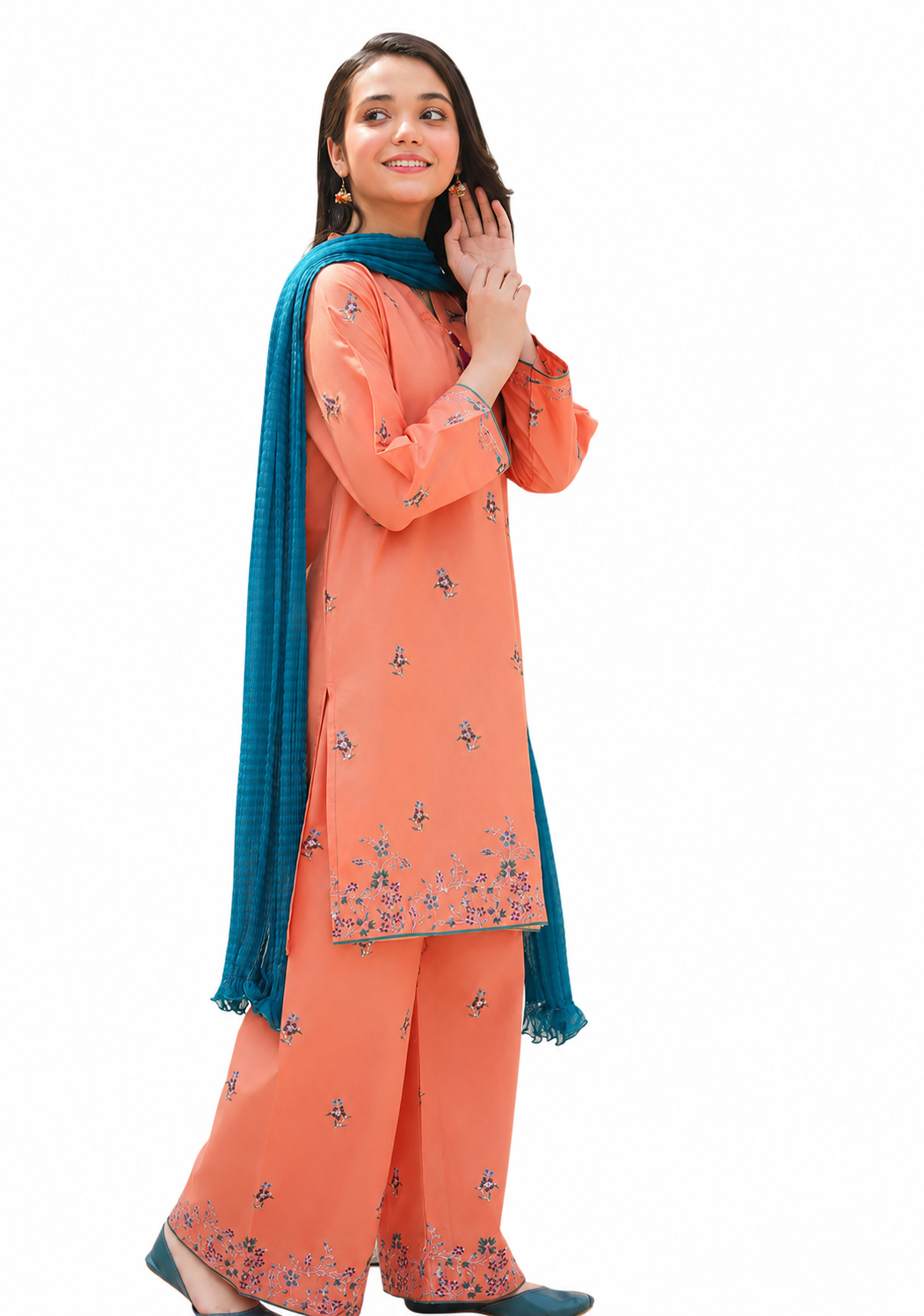 Peach Blossom Kids Embroidered Lawn 2-Piece Suit – Peach & Teal Grace