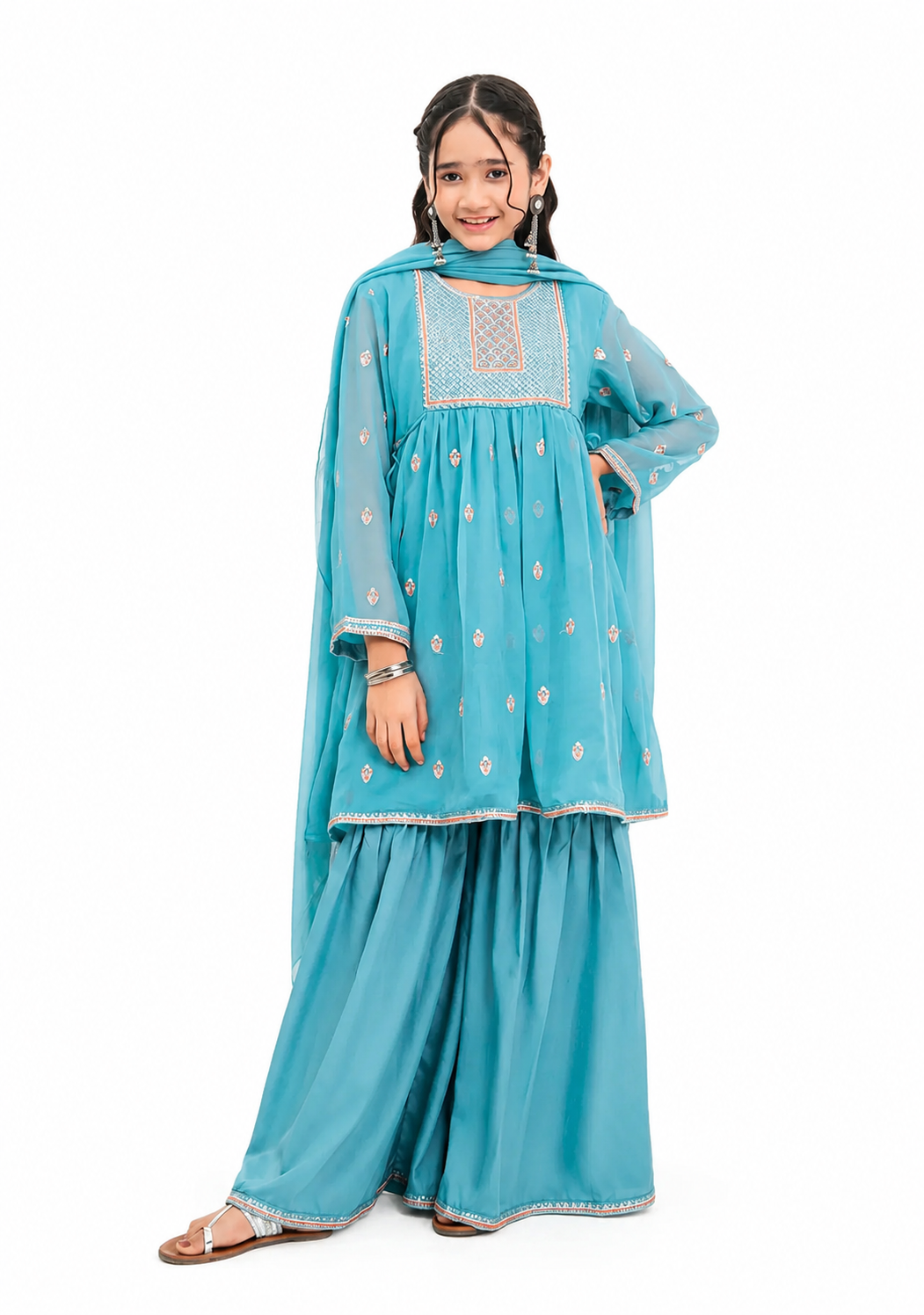 Sky Blue Embroidered Kids Lawn 2-Piece Suit – Graceful Traditional Wear