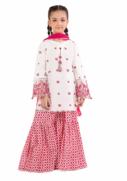 Blossom Grace – White & Pink Embroidered Kids Lawn 2-Piece Set