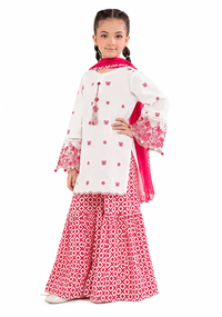 Blossom Grace – White & Pink Embroidered Kids Lawn 2-Piece Set