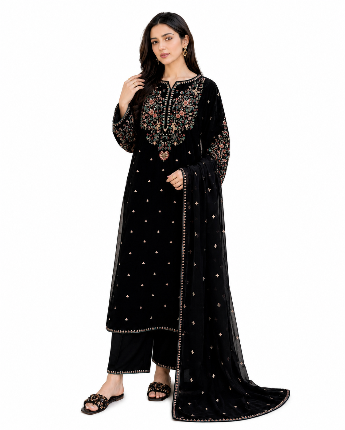 Midnight Elegance – Embroidered Black Ethnic Suit Set