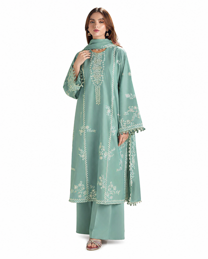 Mint Serenity – Embroidered Sage Green Luxury Suit Set