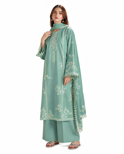 Mint Serenity – Embroidered Sage Green Luxury Suit Set
