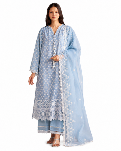 Sky Blossom – Powder Blue Embroidered Luxury Suit Set