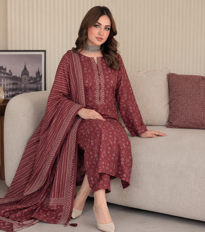 Bin Saeed 3PC Printed Lawn Suit – Dusty Rose Elegance