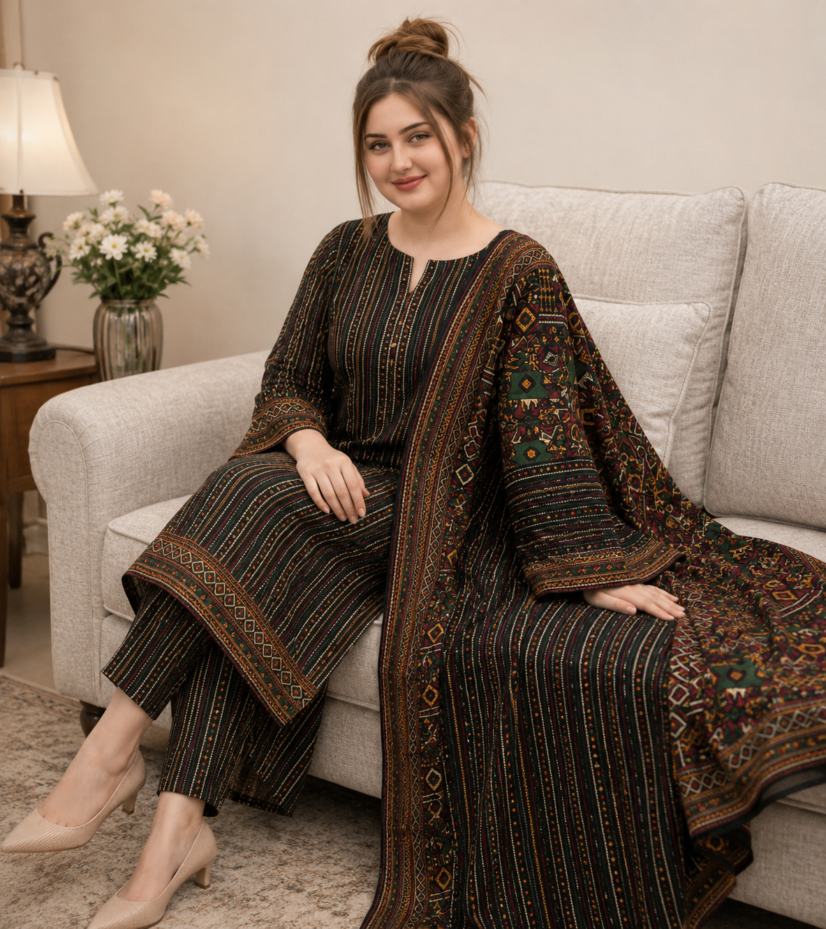 Bin Saeed 3PC Lawn Suit – Black Ethnic Printed Collection