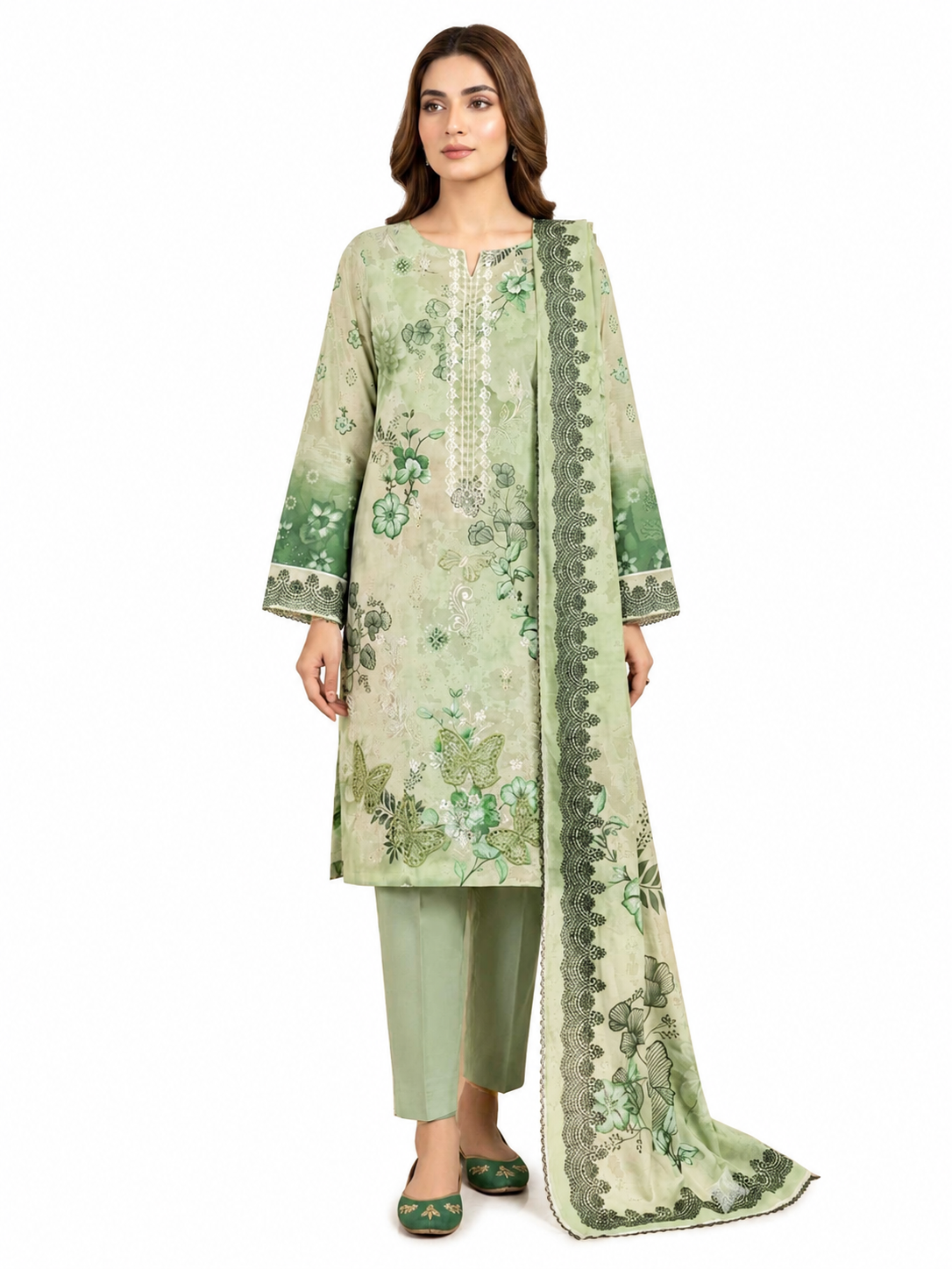 Alkaram Bayan Collection Vol#1159 – Sage Green Floral Digital Lawn 3 Piece Suit