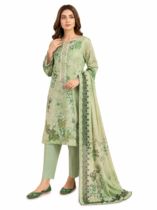 Alkaram Bayan Collection Vol#1159 – Sage Green Floral Digital Lawn 3 Piece Suit