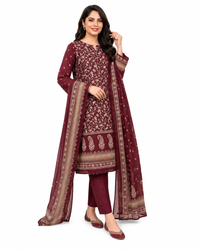 Royal Maroon Floral Lawn Suit