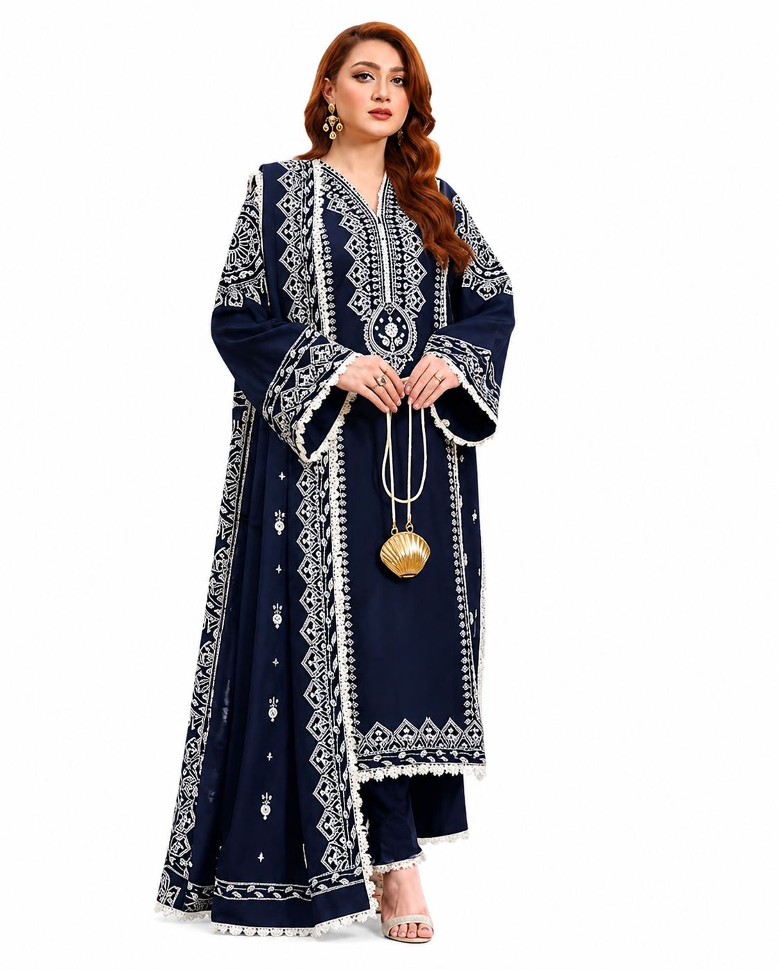 Midnight Navy Premium Embroidered 3 Piece Lawn Suit