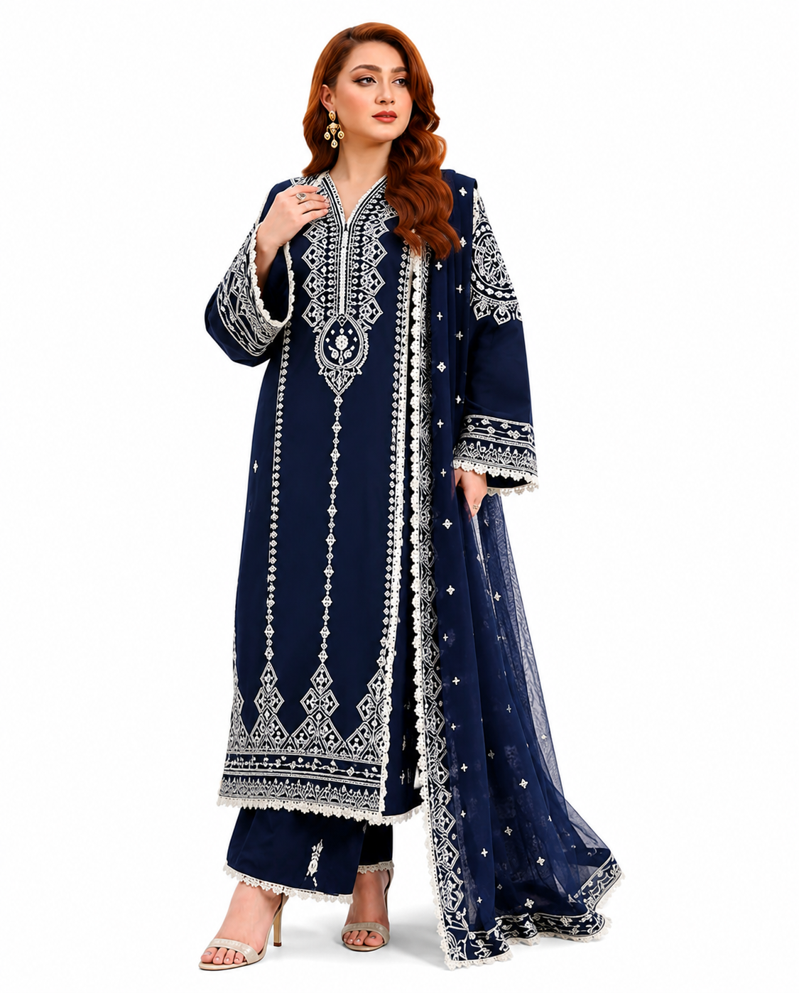 Midnight Navy Premium Embroidered 3 Piece Lawn Suit
