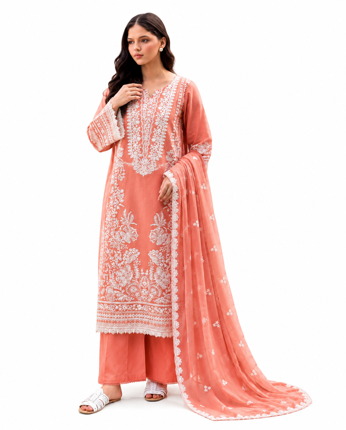 Batik Peach Blossom Premium Embroidered 3 Piece Lawn Suit