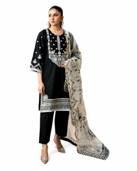 Premium Embroidered Luxury Lawn | Elegant Black 3 Piece Suit ✨