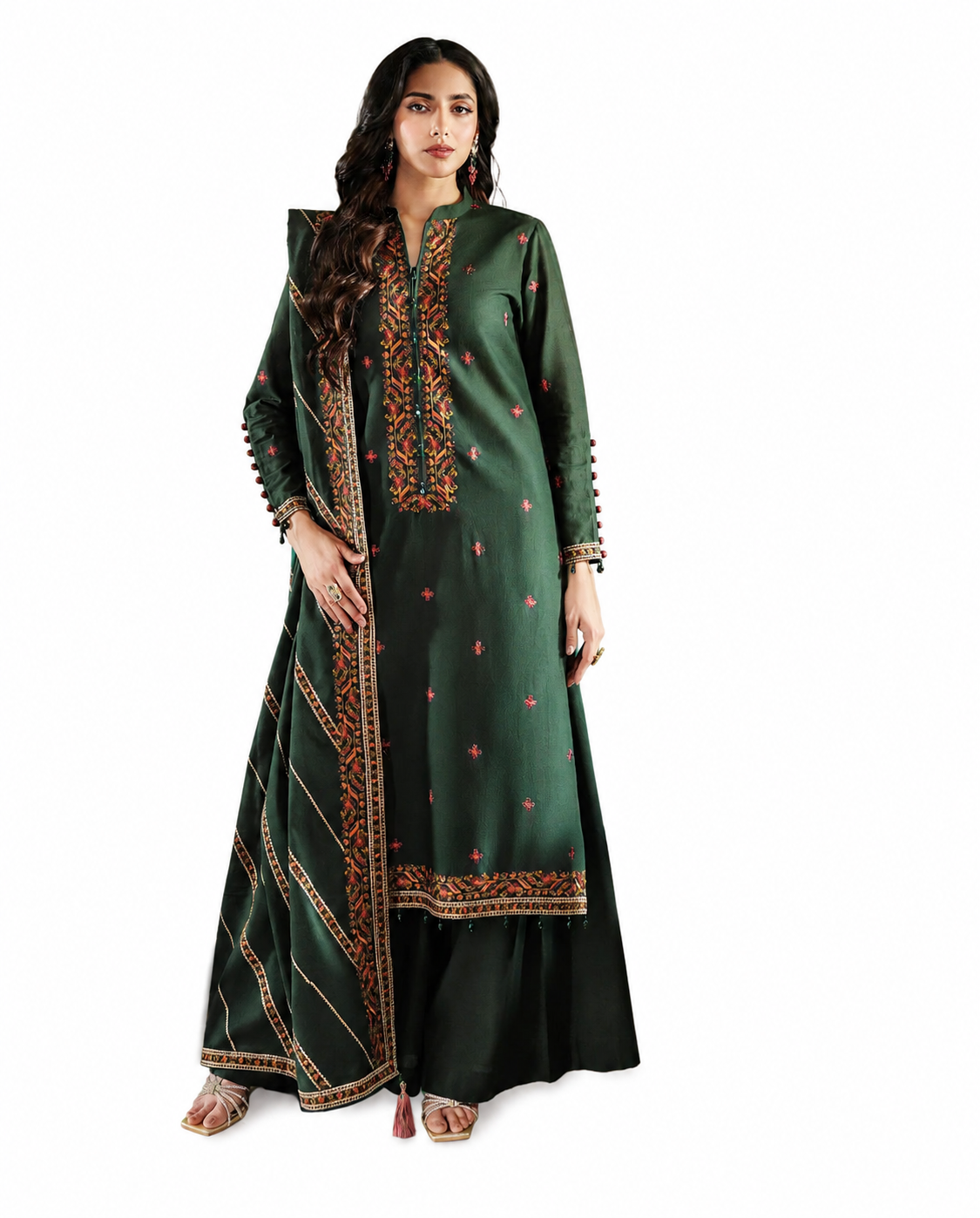 💚 Kayseria Premium Embroidered Luxury Lawn | Elegant Green 3 Piece Suit ✨