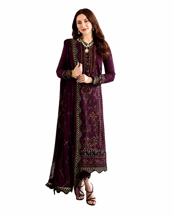 ✨ Asim Jofa Premium Embroidered Luxury Lawn | Elegant Maroon 3 Piece Suit ✨