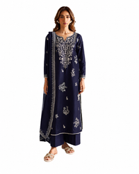 💙 Batik Miraye Premium Embroidered Luxury Lawn | Elegant Navy Blue 3 Piece Suit ✨