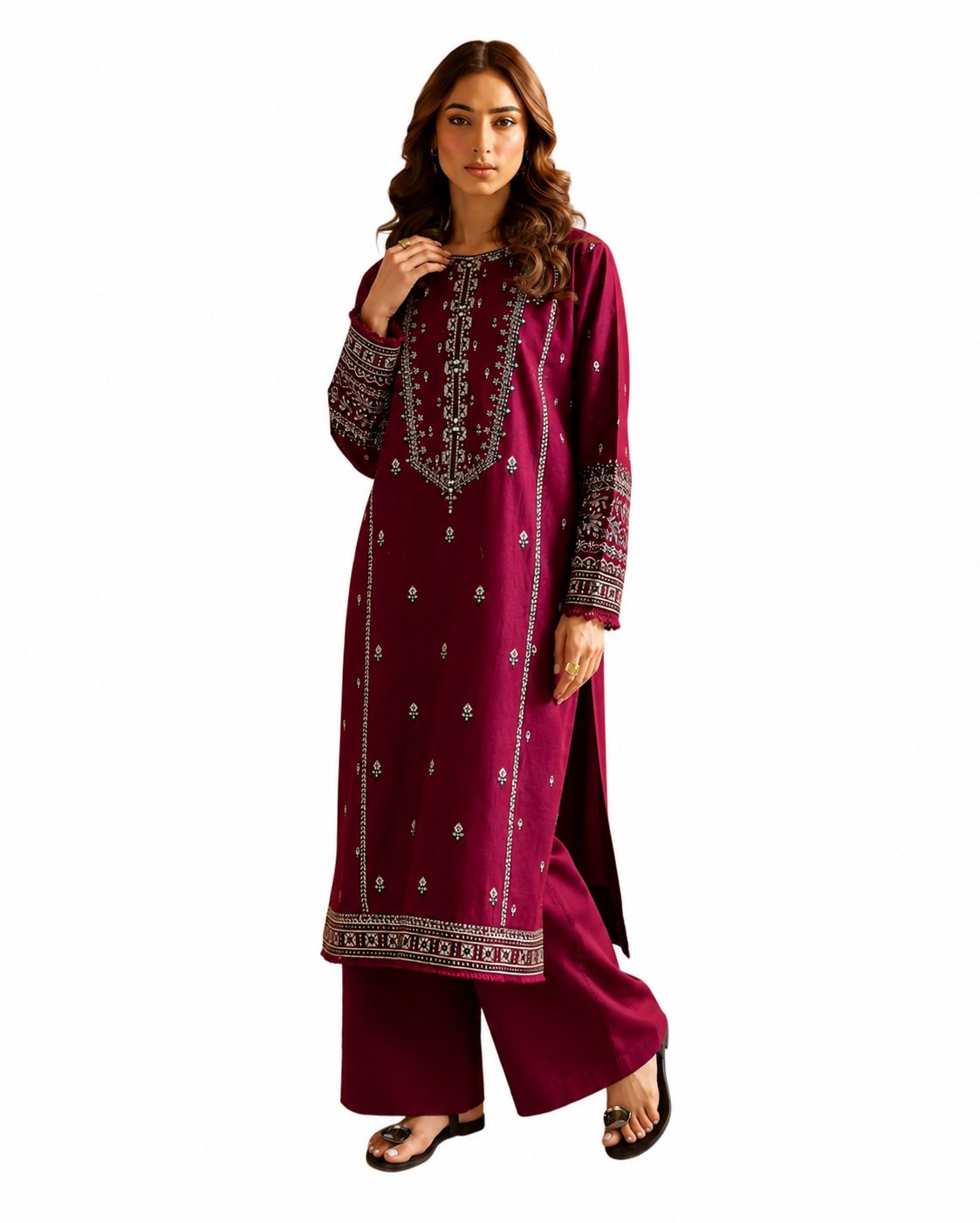Batik Premium Embroidered Luxury Lawn 3 Piece Suit | Elegant Maroon Collection