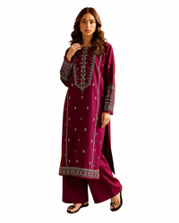Batik Premium Embroidered Luxury Lawn 3 Piece Suit | Elegant Maroon Collection