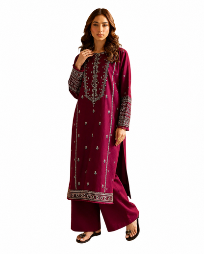 Batik Premium Embroidered Luxury Lawn 3 Piece Suit | Elegant Maroon Collection