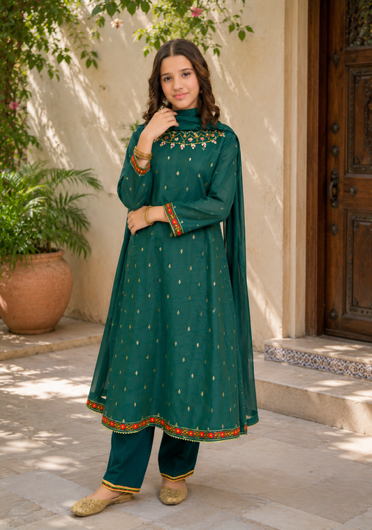 OCHRE Kids Embroidered Luxury Lawn – 2-Piece Suit (AK-2266)