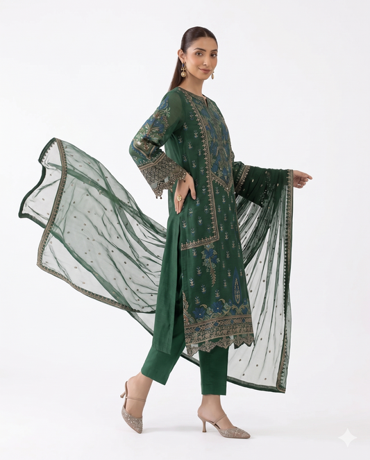 Maria.B. Premium Embroidered Luxury Lawn 3-Piece Suit (AK-3364) – Emerald Green