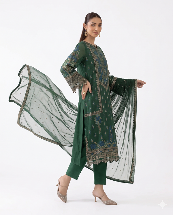 Maria.B. Premium Embroidered Luxury Lawn 3-Piece Suit (AK-3364) – Emerald Green