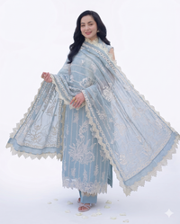 Ice Blue Luxury Embroidered 3 Piece Lawn Suit