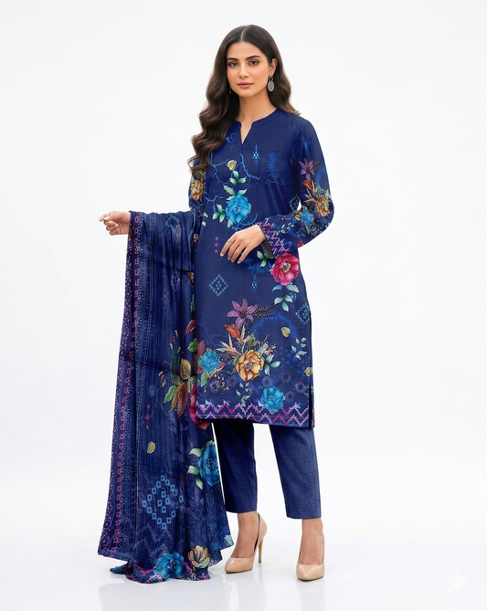 Blue Floral Digital Print Lawn Suit with Doriya Dupatta – KASHISH Zayan Collection (Vol#1101)