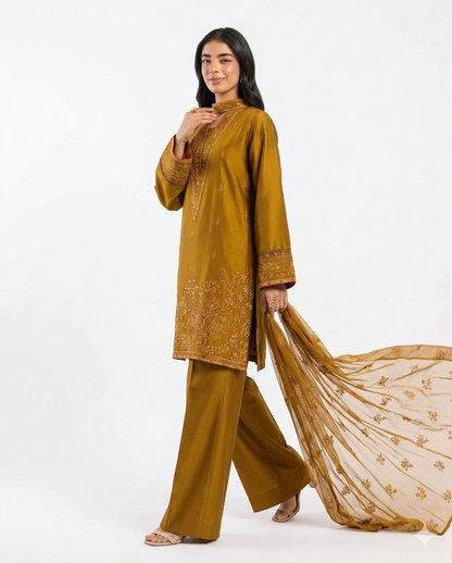 Naqshi Premium Embroidered Luxury Lawn – Ochre Radiance