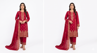 Ruby Red Luxury Embroidered 3 Piece Lawn Suit