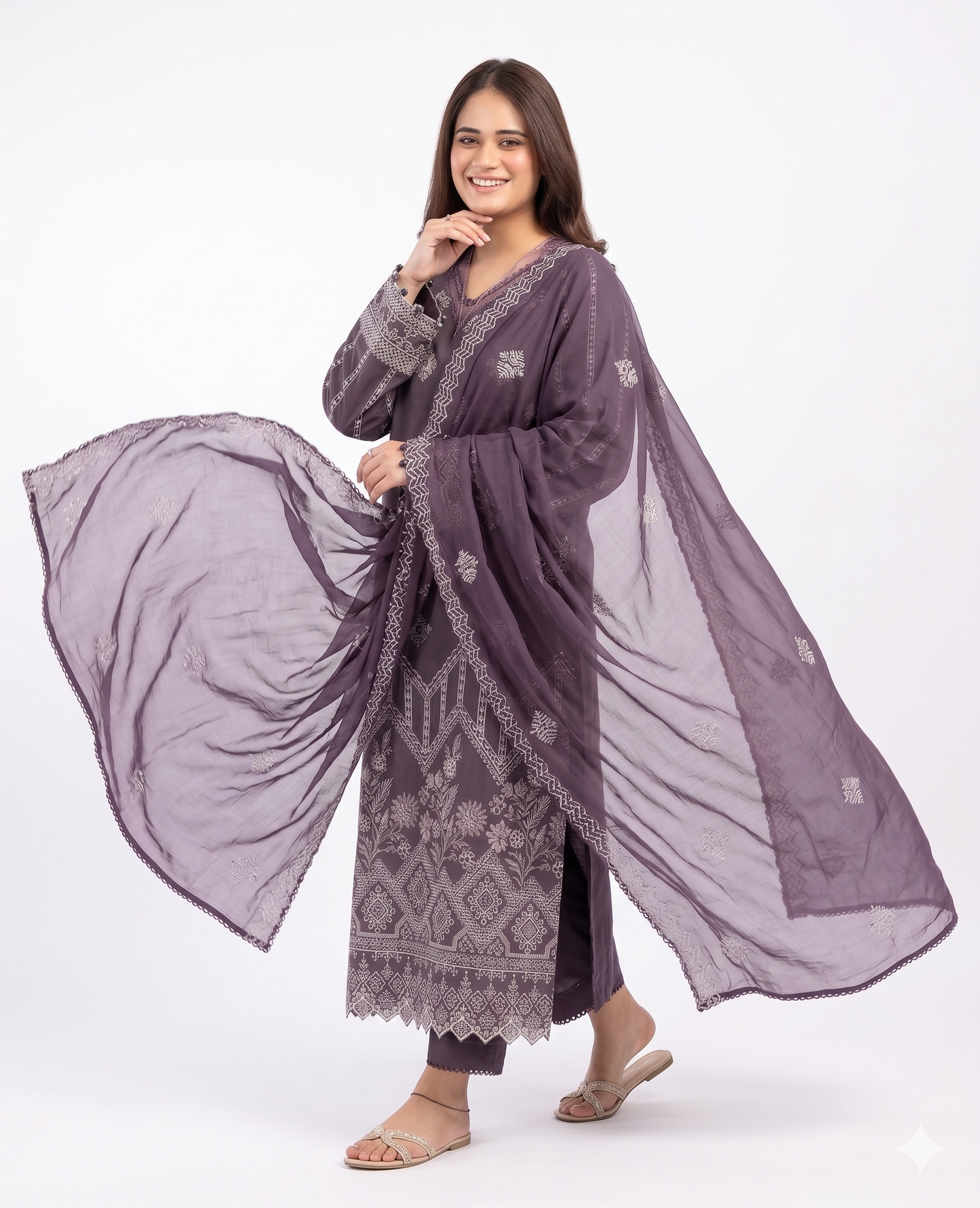 Libaas Premium Embroidered Luxury Lawn – 3-Piece Suit (AK-3299)